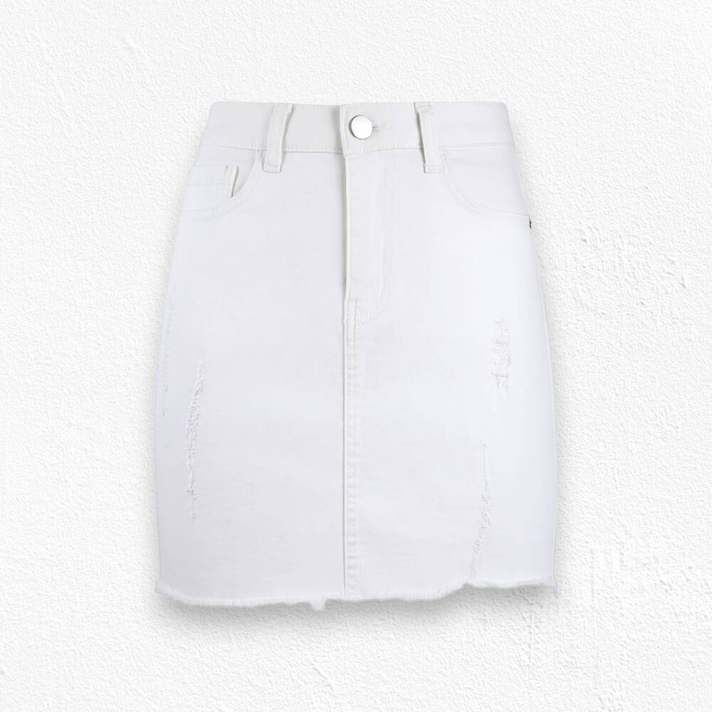 Y2K White Low Rise Distressed Raw Hem Mini New Vintage Denim Skirt Size 2